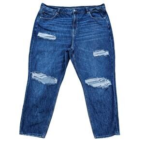 Distressed Mom Jeans AEO Plus Size 22 Dark Cotton Denim Ripped American Eagle